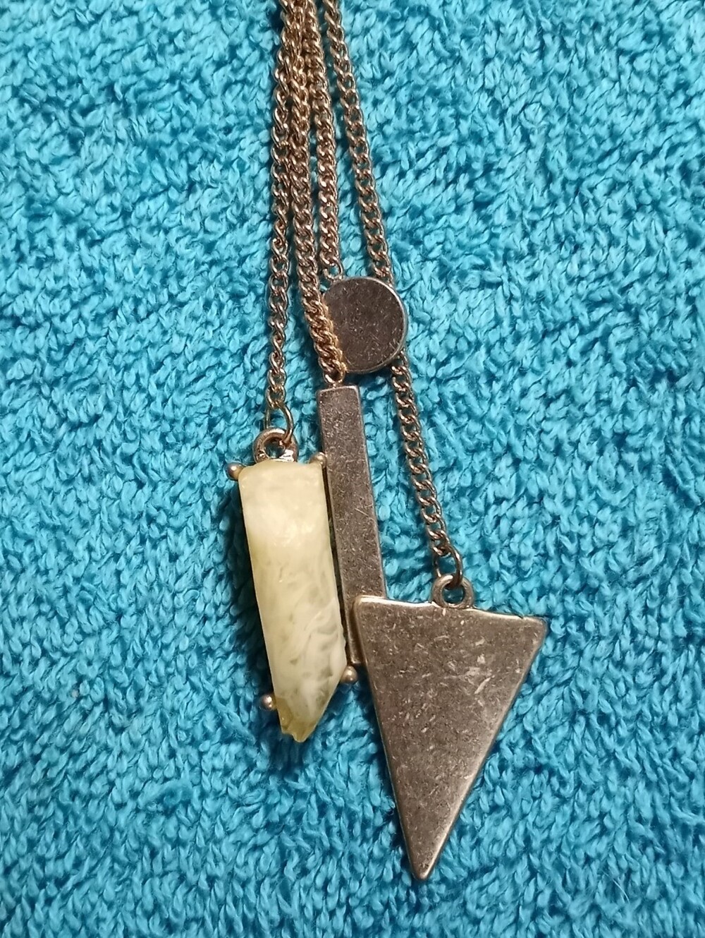 Gold-Tone Geometric Pendant Necklace with White Stone Accent